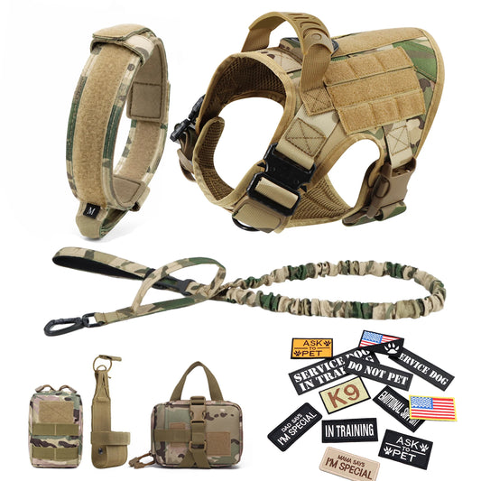 PETRAVEL Tactical Dog Harness Vest Training Set with Collar Leash