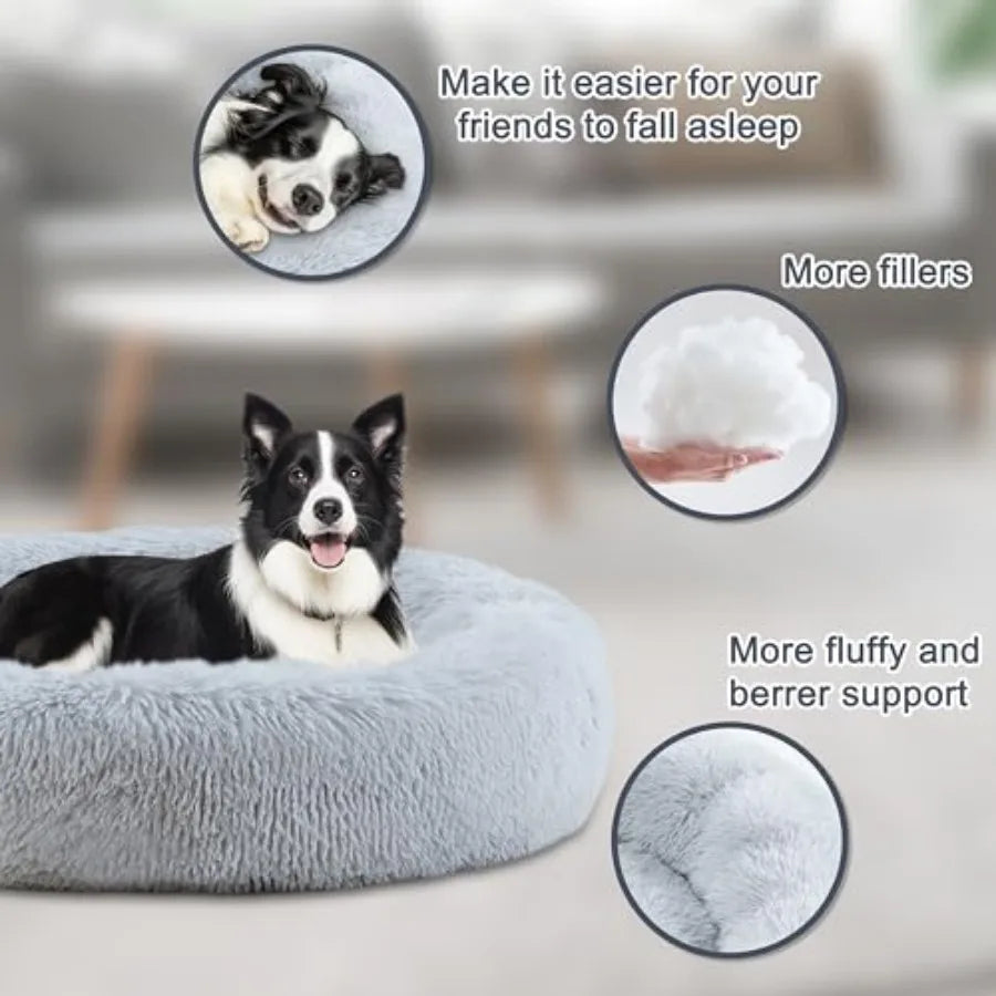 Calming Donut Dog Bed Washable Plush Cushion For Large Dogs