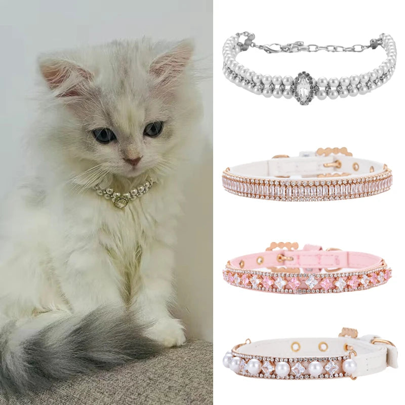 Luxury Pearl Rhinestone Cat Dog Necklace Collar