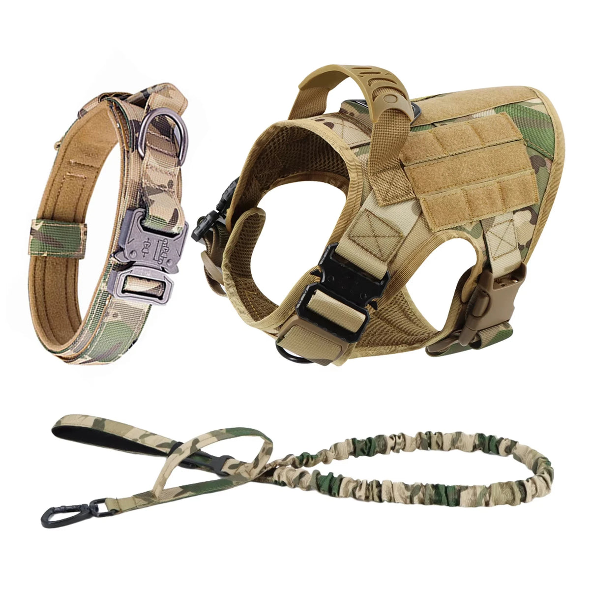 Padded Nylon Tactical Dog Harness Collar And Leash Set