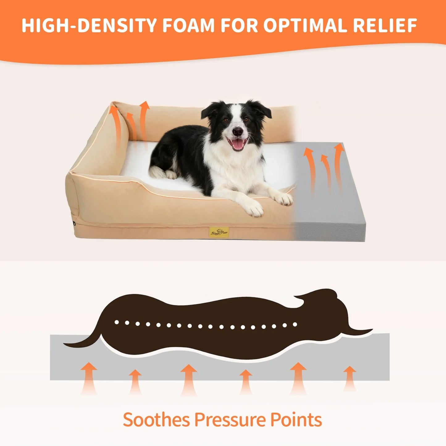 BINGOPAW Orthopedic Dog Bed Waterproof Foam Base Bolster