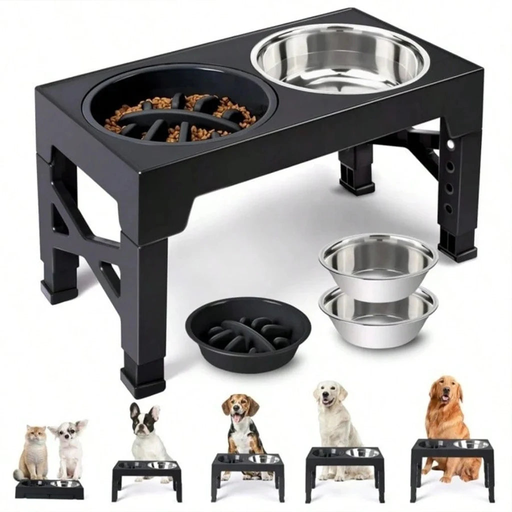 Adjustable Elevated Dog Feeder With Slow Feeder Bowl And Ball