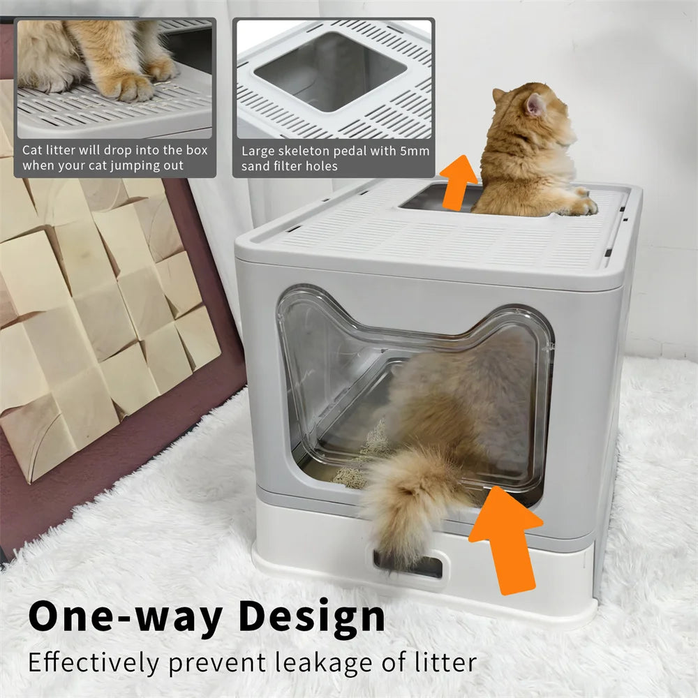Enclosed Stainless Steel Cat Litter Box With Lid Top Entry High Sides