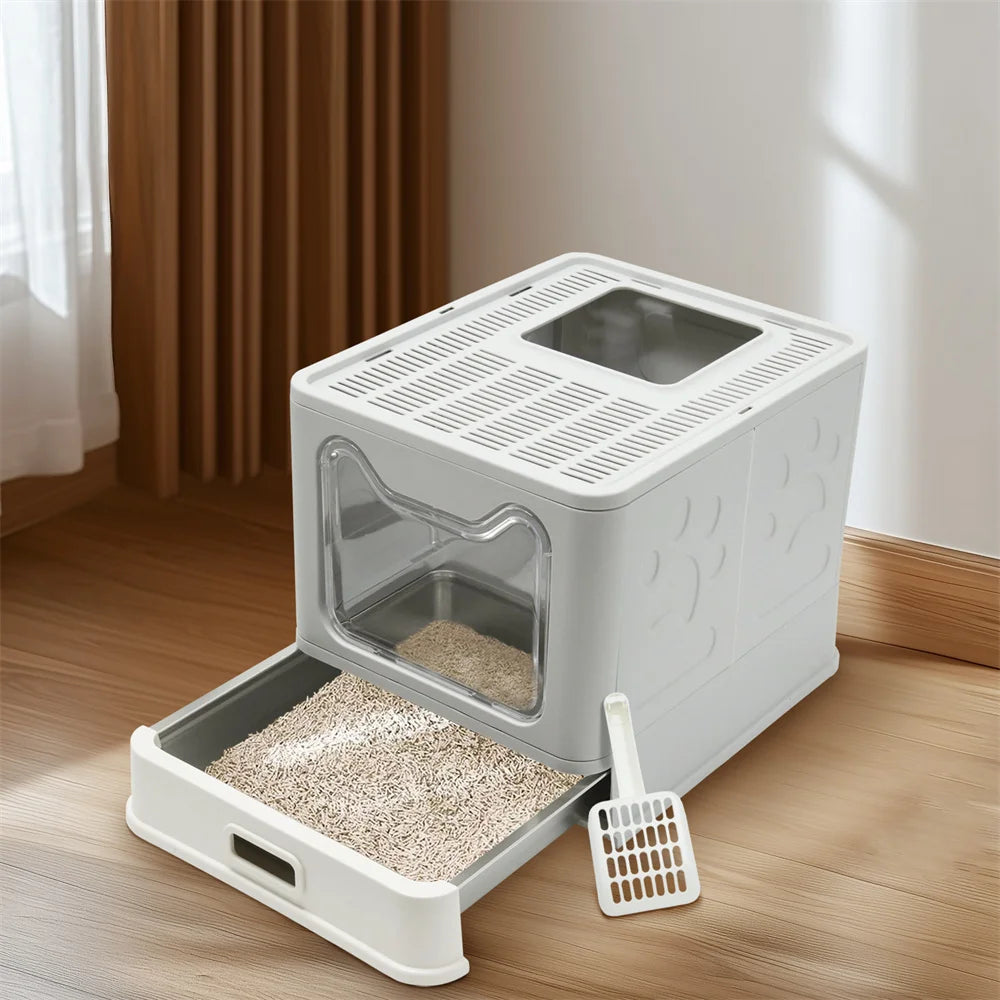 Enclosed Stainless Steel Cat Litter Box With Lid Top Entry High Sides