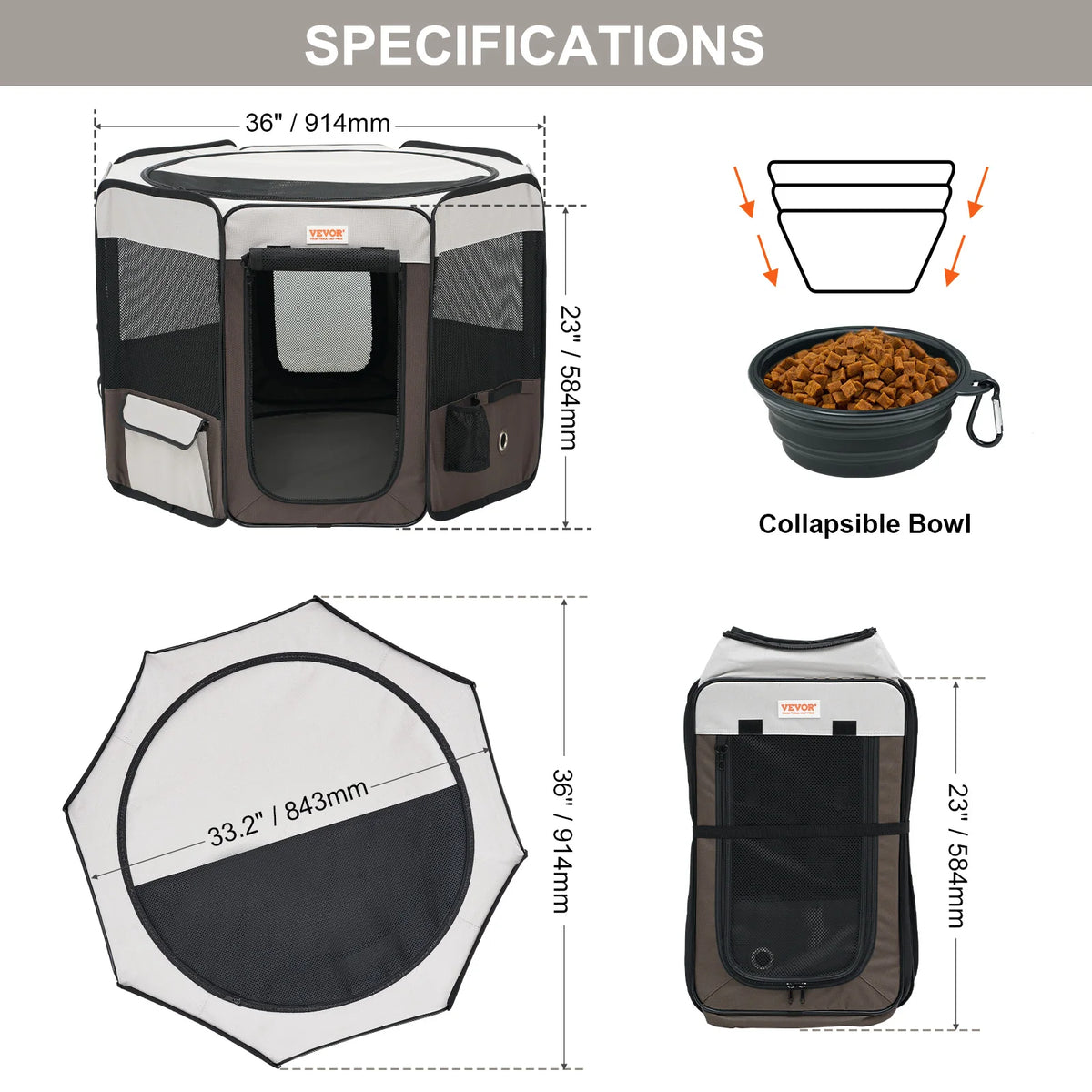 VEVOR Portable Foldable Pet Playpen Tent for Dogs and Cats