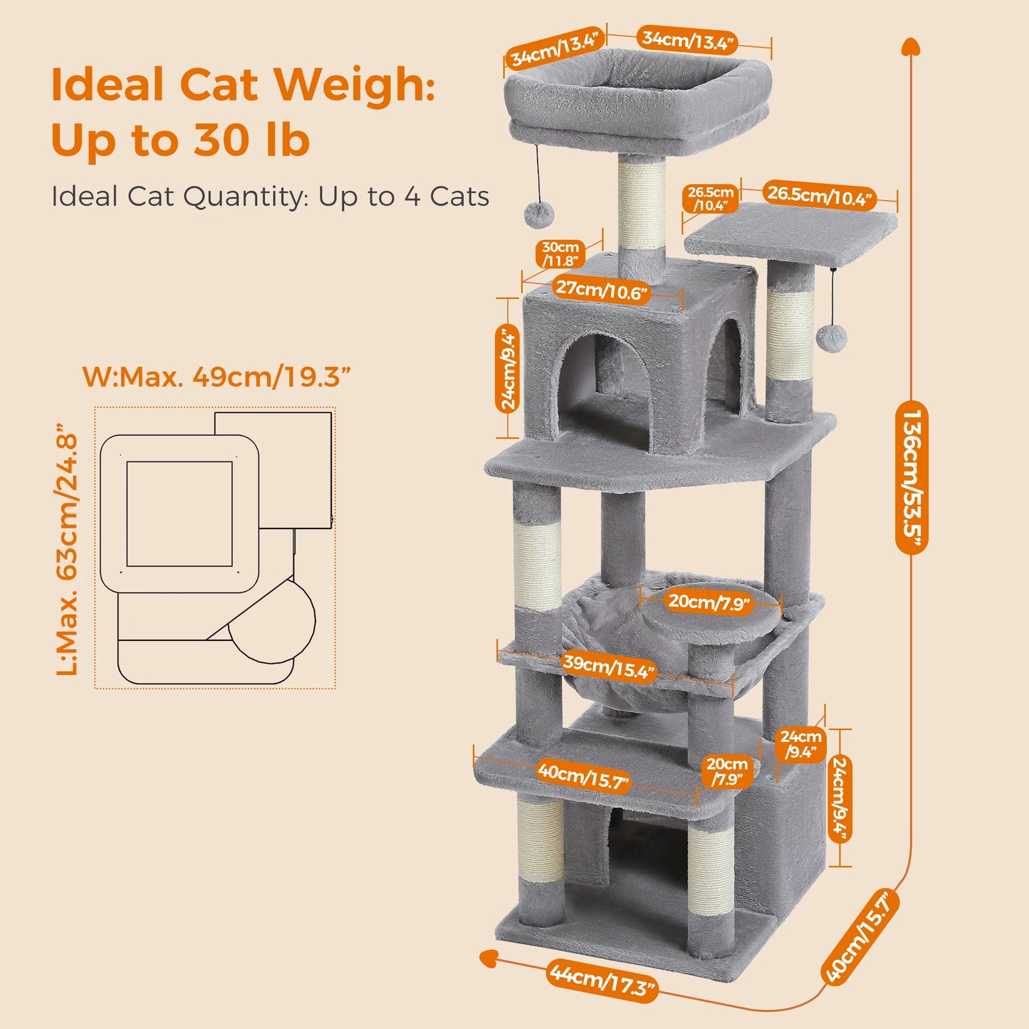 PEQULTI Cat Tree Tower Six Levels With Perches And Condos