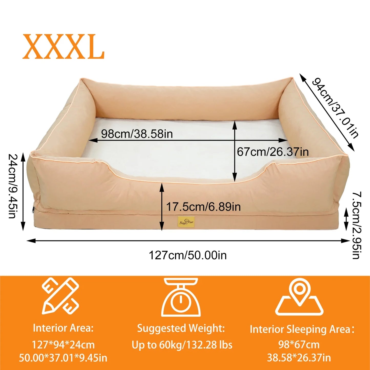 BINGOPAW Orthopedic Dog Bed Waterproof Foam Base Bolster