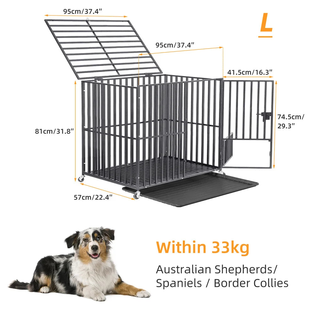 BORWARTH Chew-Resistant Square Tube Dog Crate With Lockable Wheels