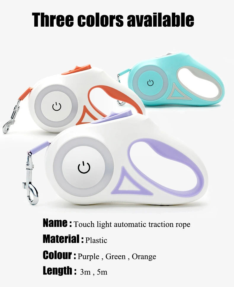LED Luminous Automatic Retractable Dog Leash For Medium Dogs With Light
