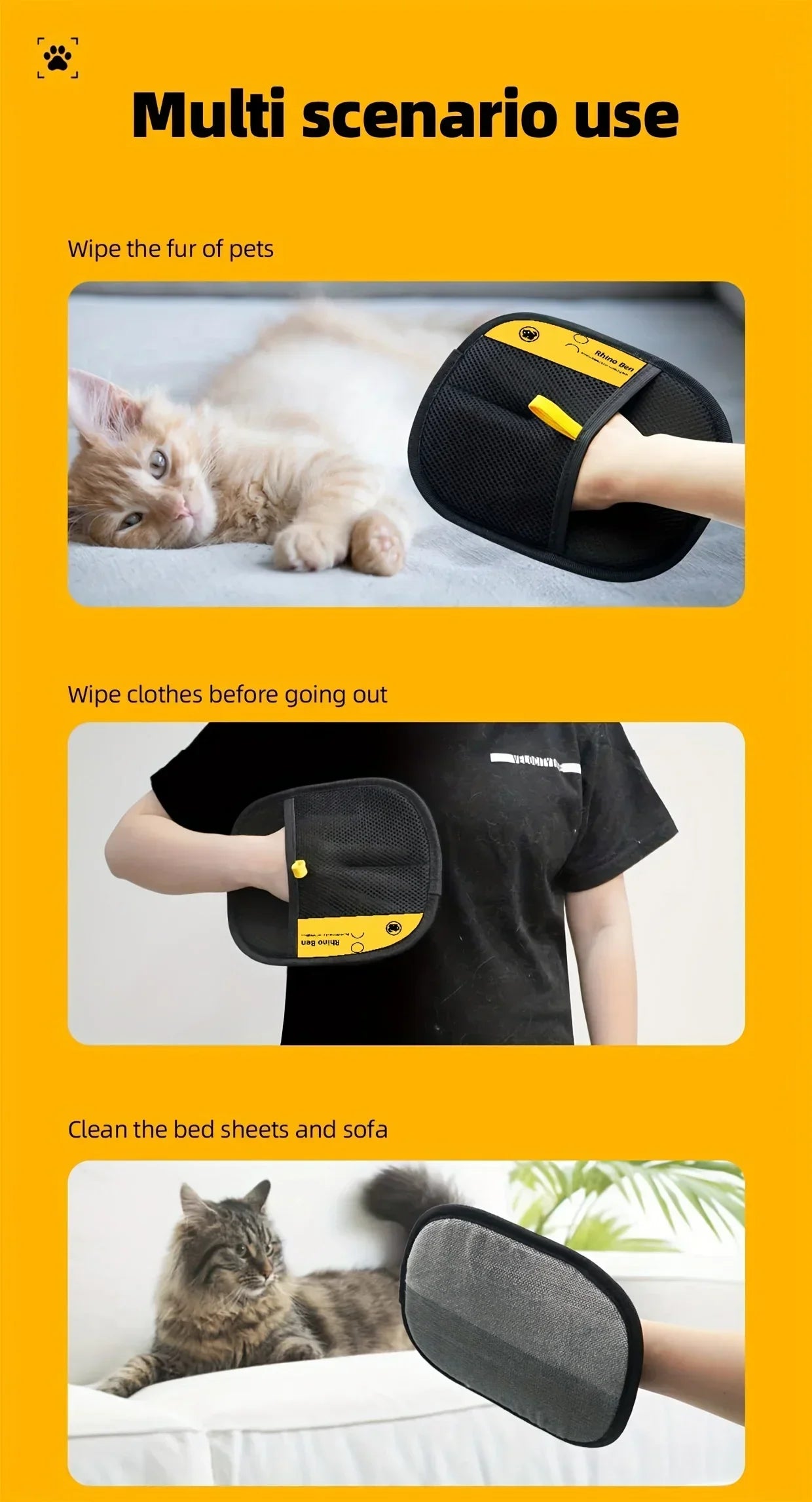 Polypropylene Pet Grooming Gloves Static Hair Cleaning Mitt For Cat