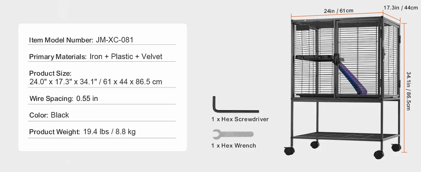 SucceBuy Large 4 Tier Rolling Metal Ferret Cage For Small Animals