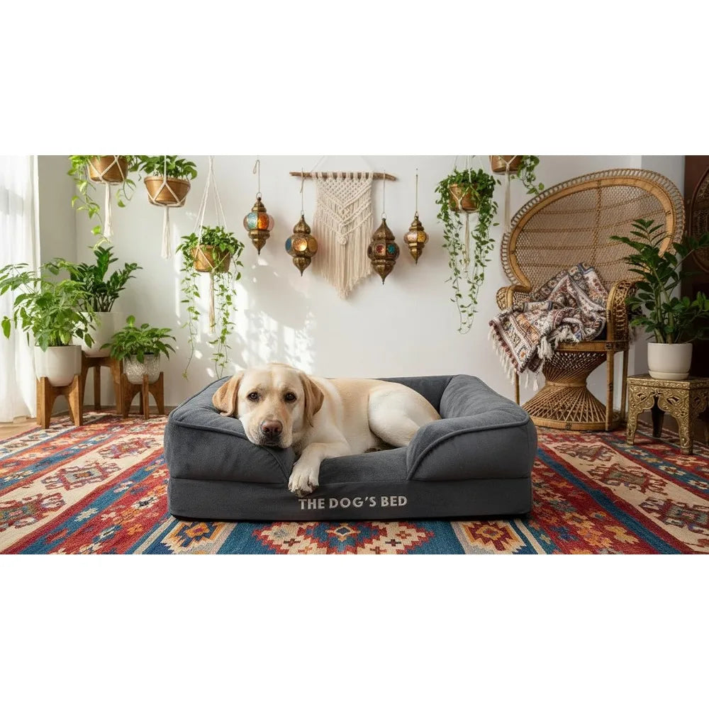 Egg Crate Foam Dog Bed With Waterproof Liner And Washable Bolster CertiPUR