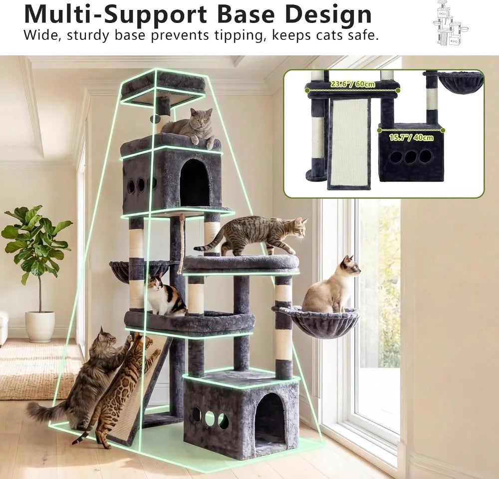 Anti Tip Cat Tree For Large Cats With Sisal Scratching Posts