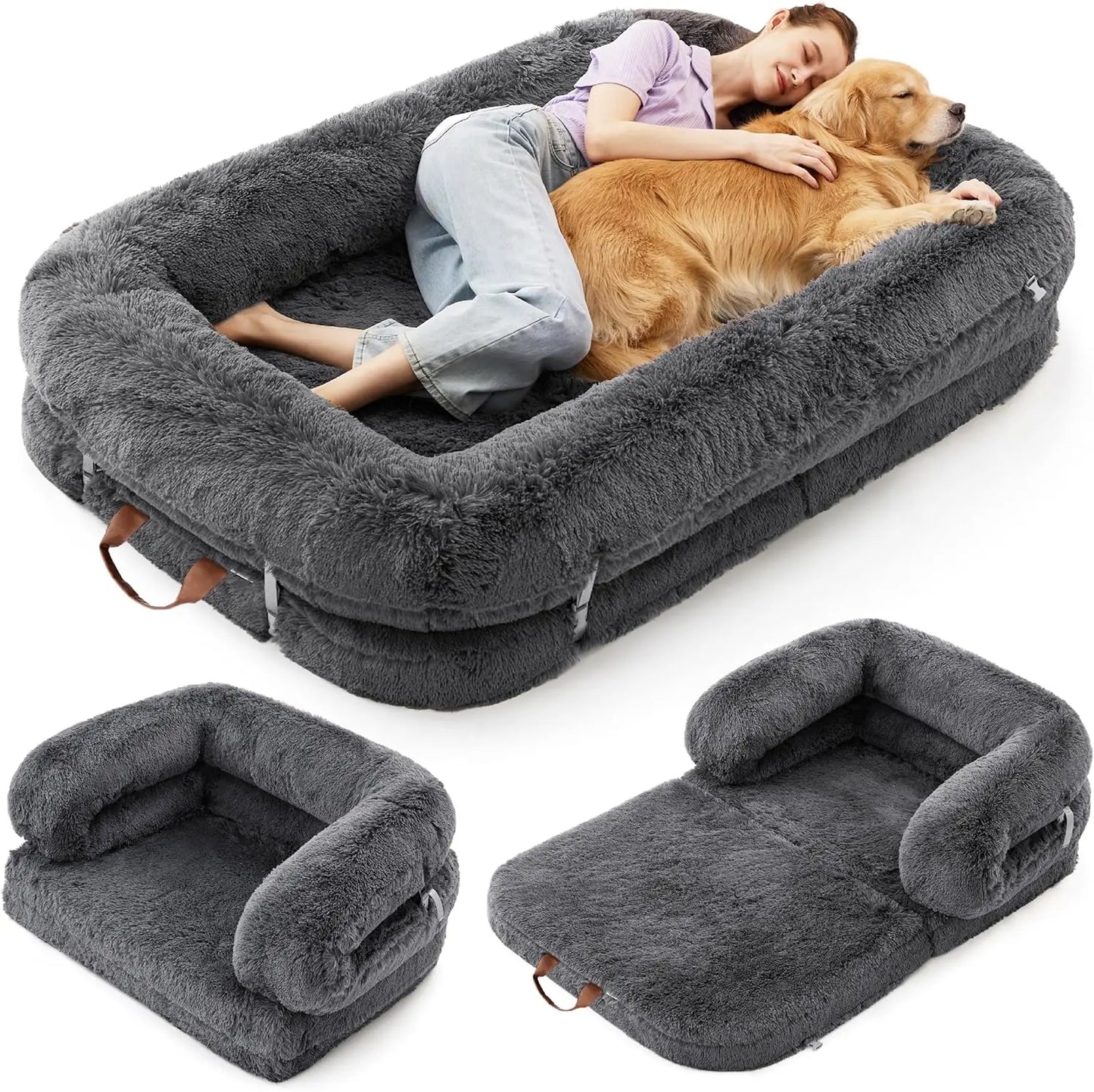 Foldable Human Dog Bed 3 In 1 Orthopedic Calming Bean Bed