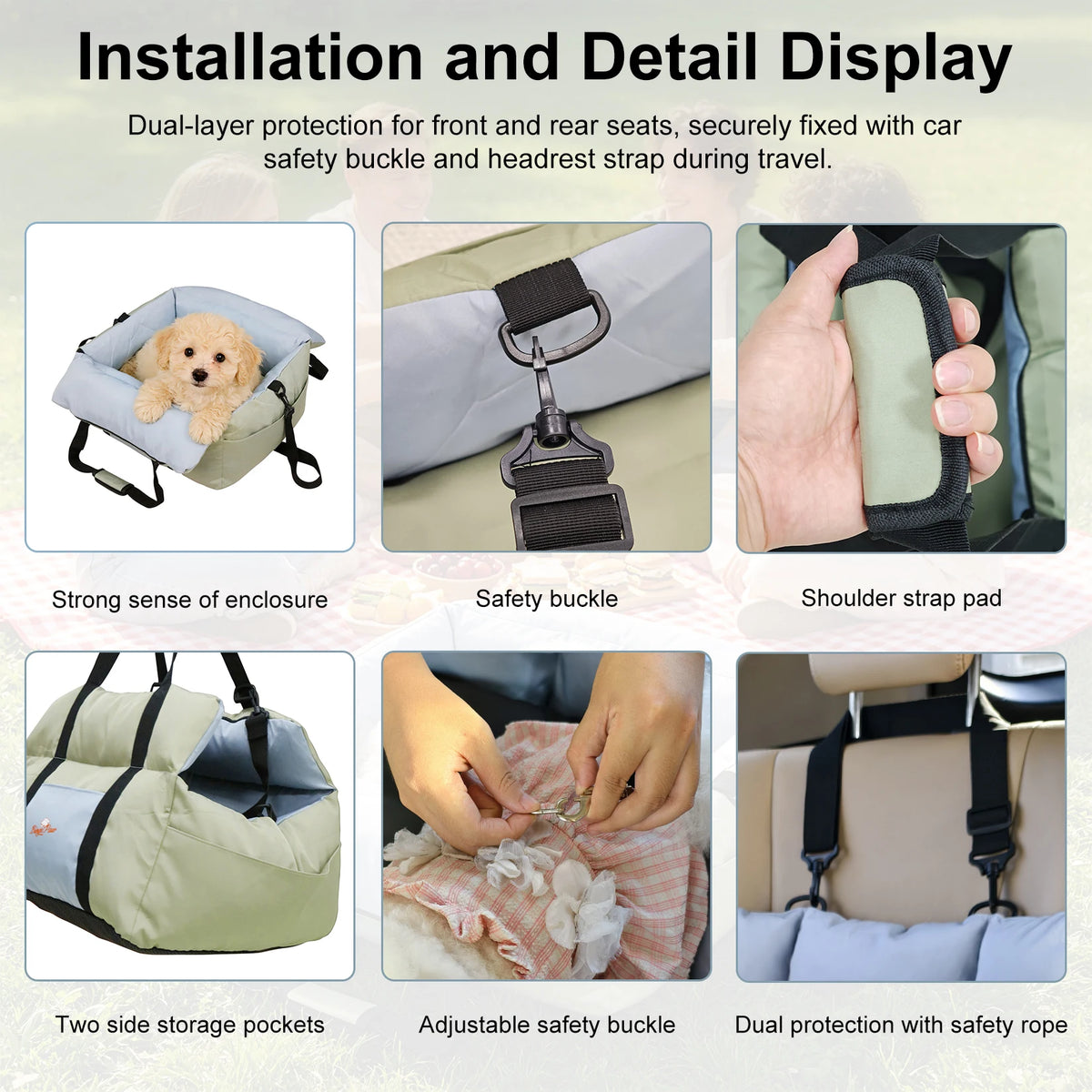 Borwart Portable Dog Booster Seat With Safety Belt And Cover