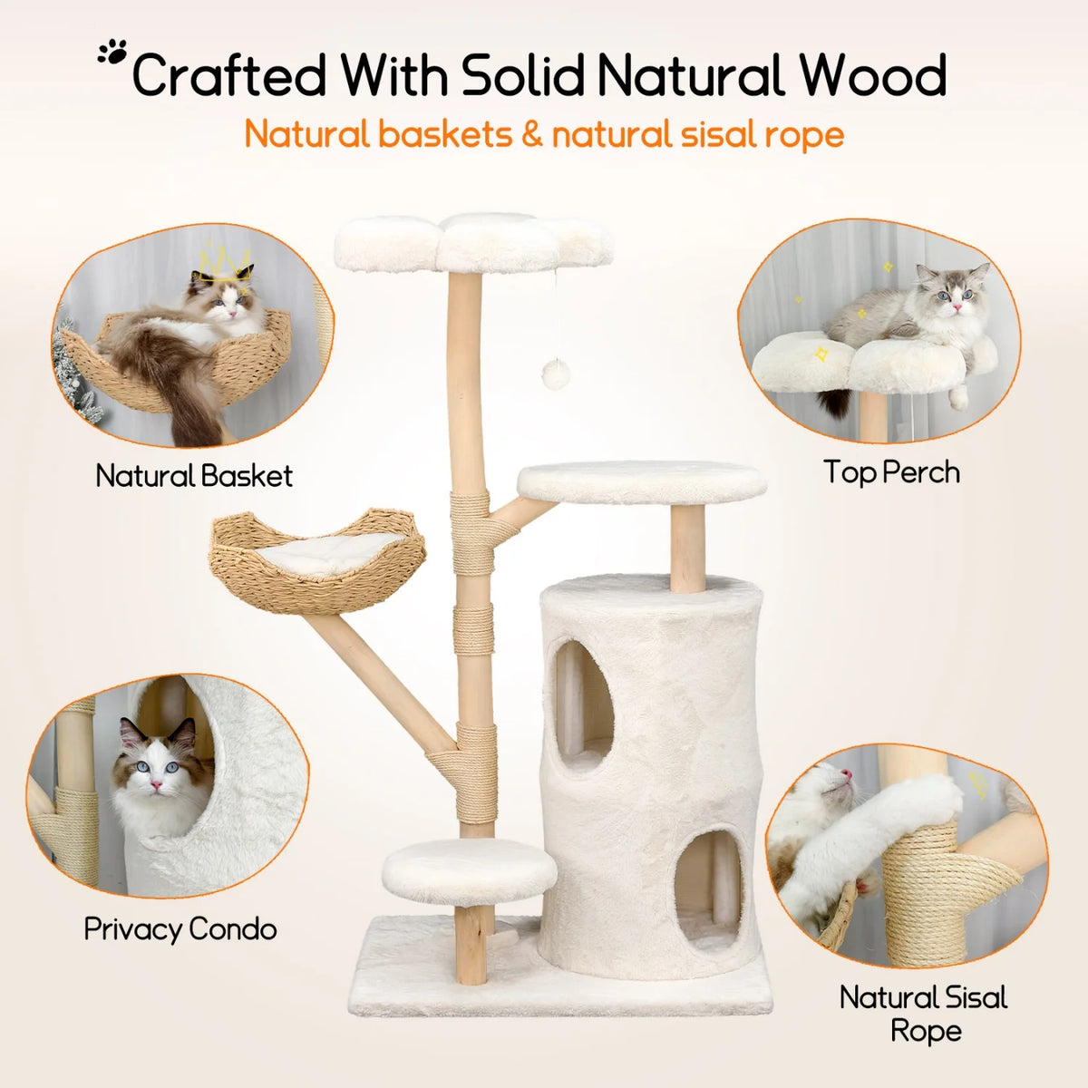 Bingopaw 136Cm Five Tier Cat Tree Activity Center With Wicker Basket