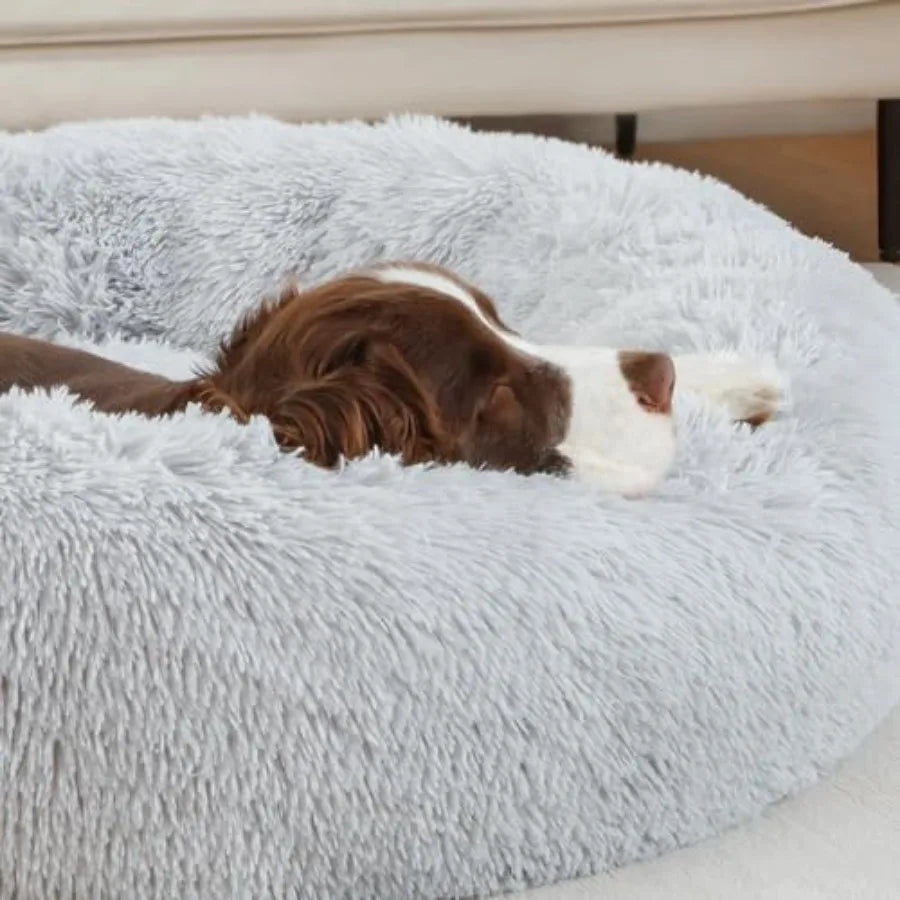 Calming Donut Dog Bed Washable Plush Cushion For Large Dogs