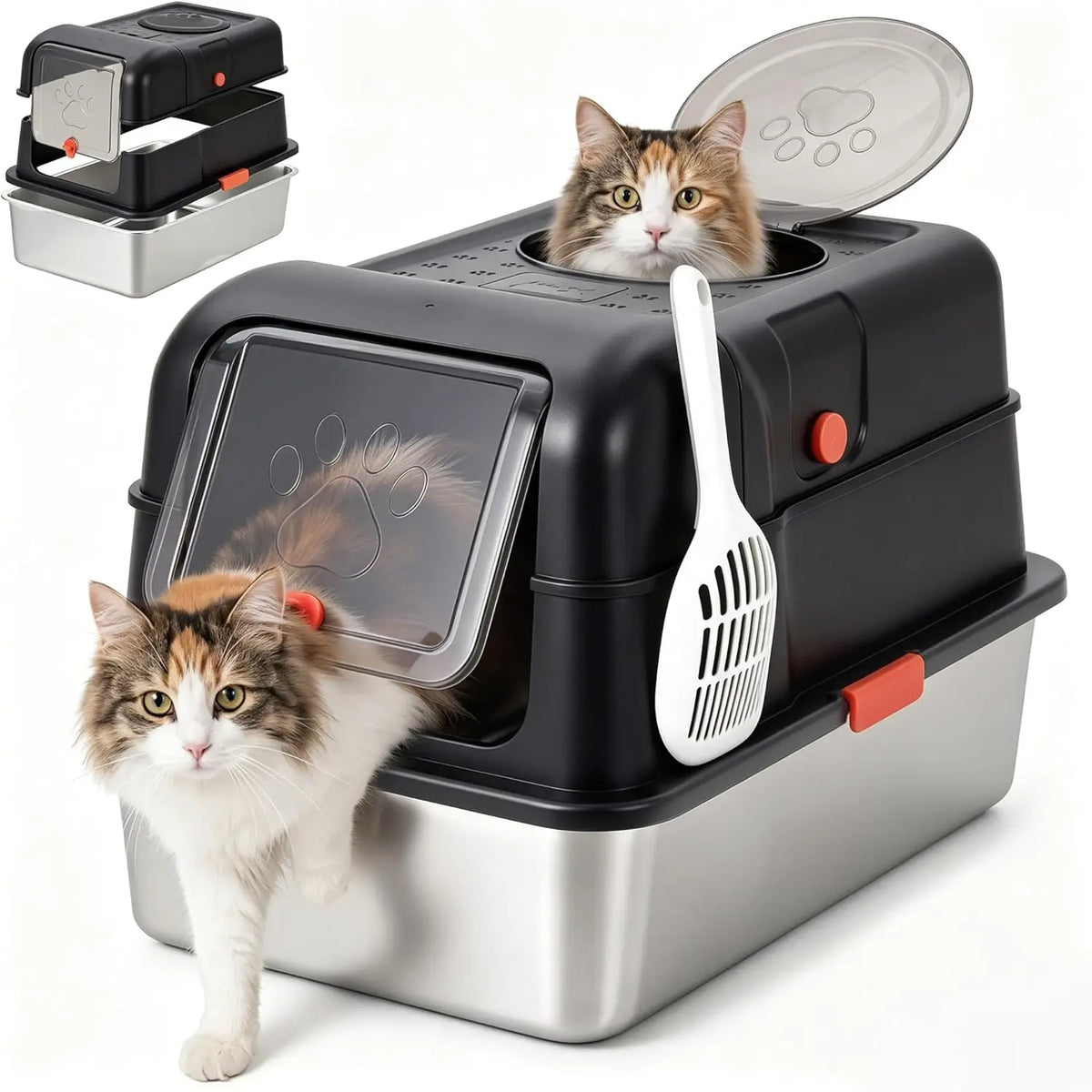 Studyset Stainless Steel Enclosed Cat Litter Box With Scoop
