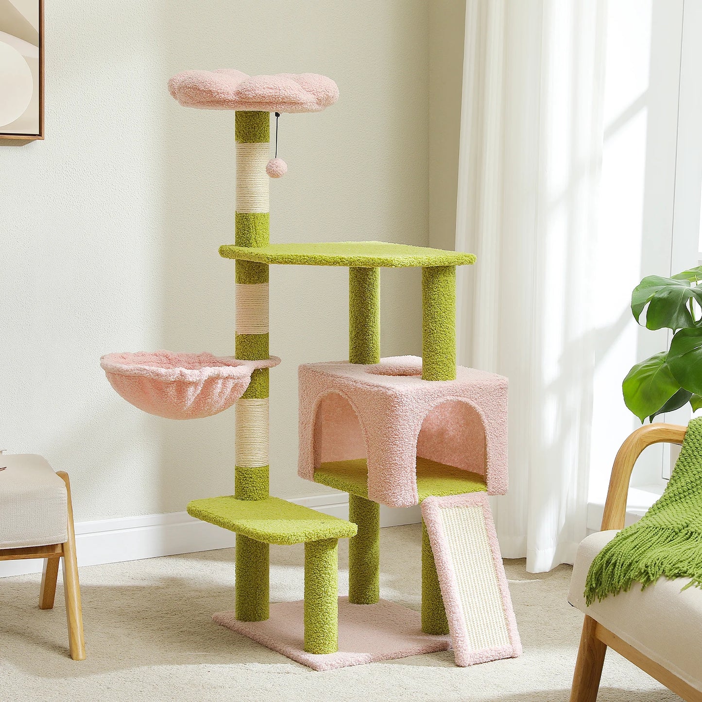 PEQULTI Flower Cat Tree Level Cat Tower With Sisal Posts