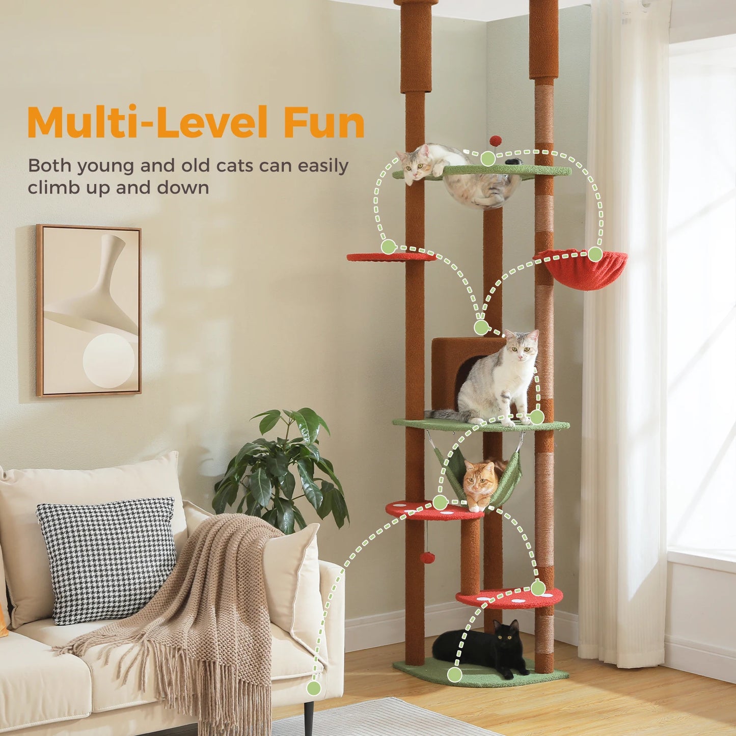 PAWZ Road Multi Level Tall Cat Tree for Indoor Cats
