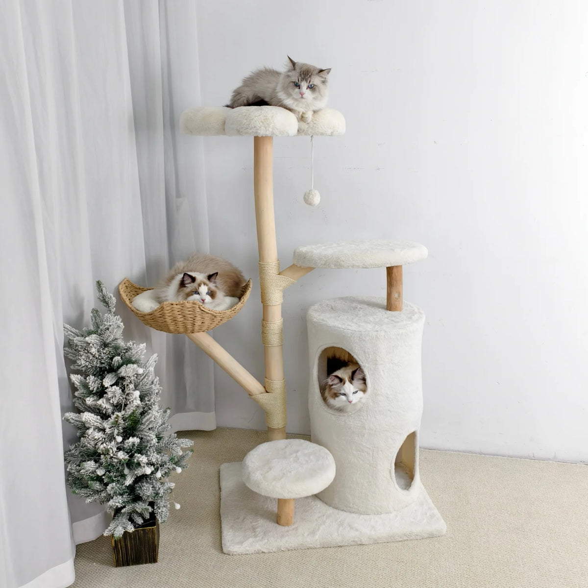 Bingopaw 136Cm Five Tier Cat Tree Activity Center With Wicker Basket