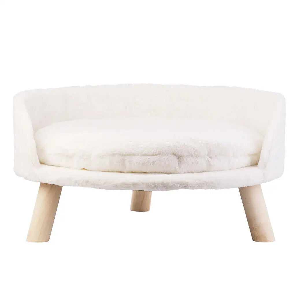 Soft Plush Cat Bed With Cushion Pad And Wood Legs
