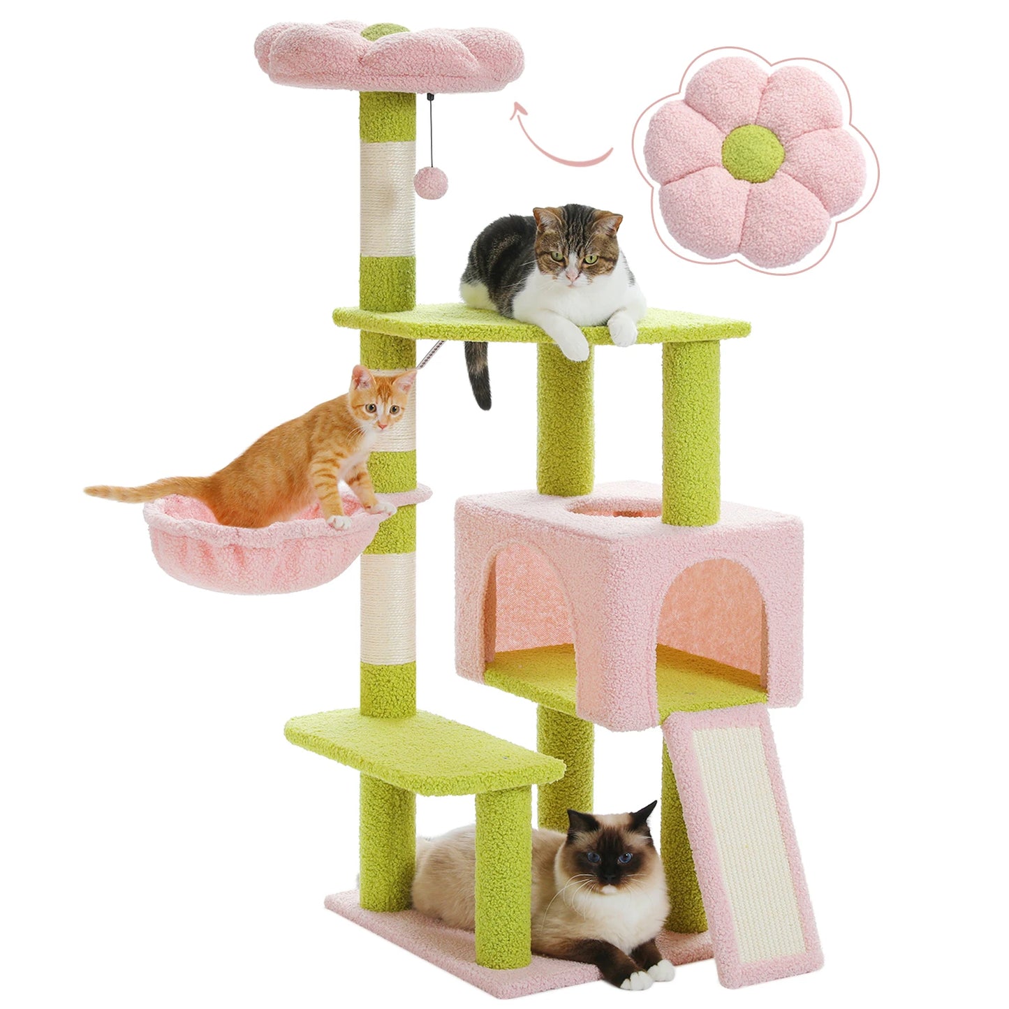PEQULTI Flower Cat Tree Level Cat Tower With Sisal Posts