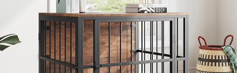 VECOCHO Wooden Dog Crate Furniture Indoor Kennel Heavy Duty With Double Doors