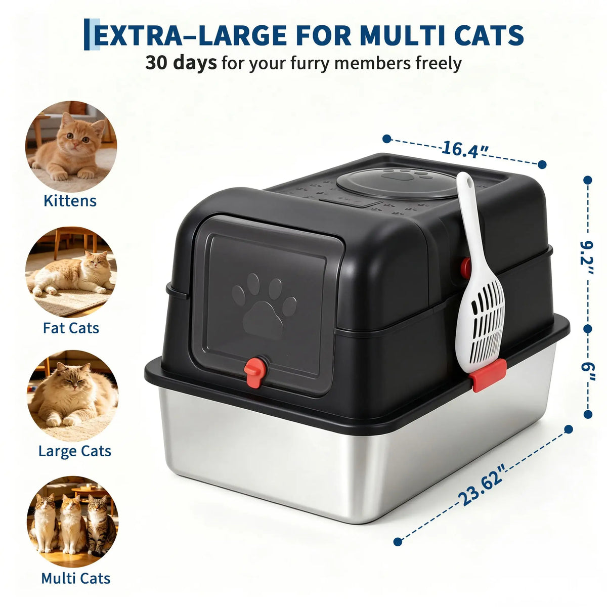 Studyset Stainless Steel Enclosed Cat Litter Box With Scoop
