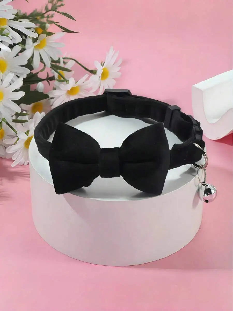Adjustable Pet Collar With Bell Bow Tie For Cats Dogs
