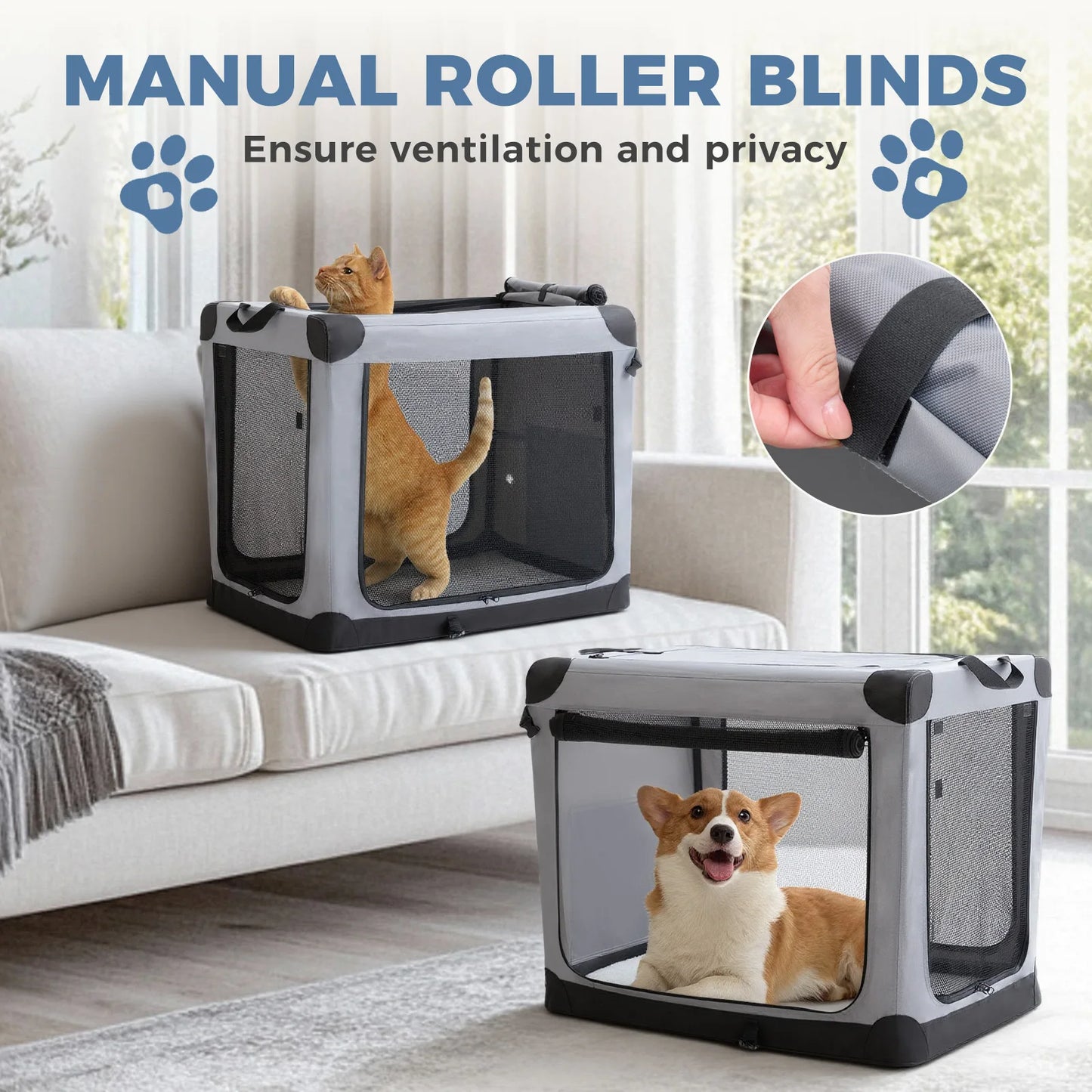 JHK 600D Oxford Fabric Foldable Soft Dog Crate With 3 Doors Indoor