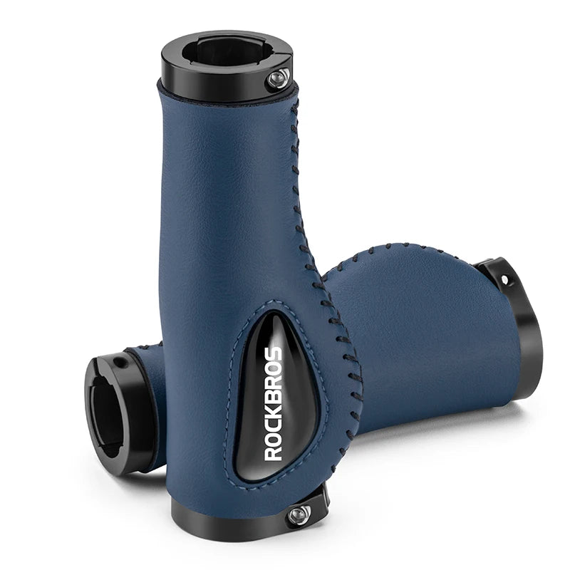 ROCKBROS Aluminum Alloy Leather Bicycle Handlebar Grips for Comfortable Riding