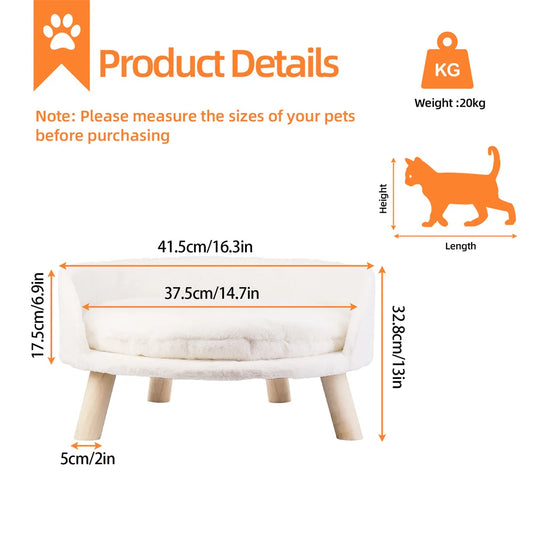 BORWARTCN Ultra Soft Elevated Dog Cat Sofa Bed With Waterproof Cushion