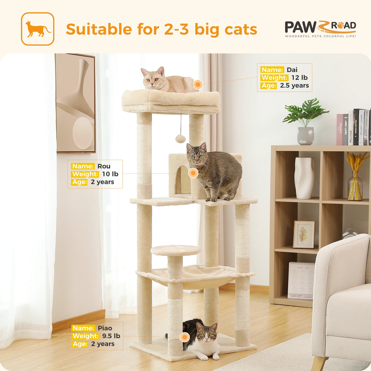 Pawz Road 5 Level Cat Tower For Large Cats Sisal Scratcher