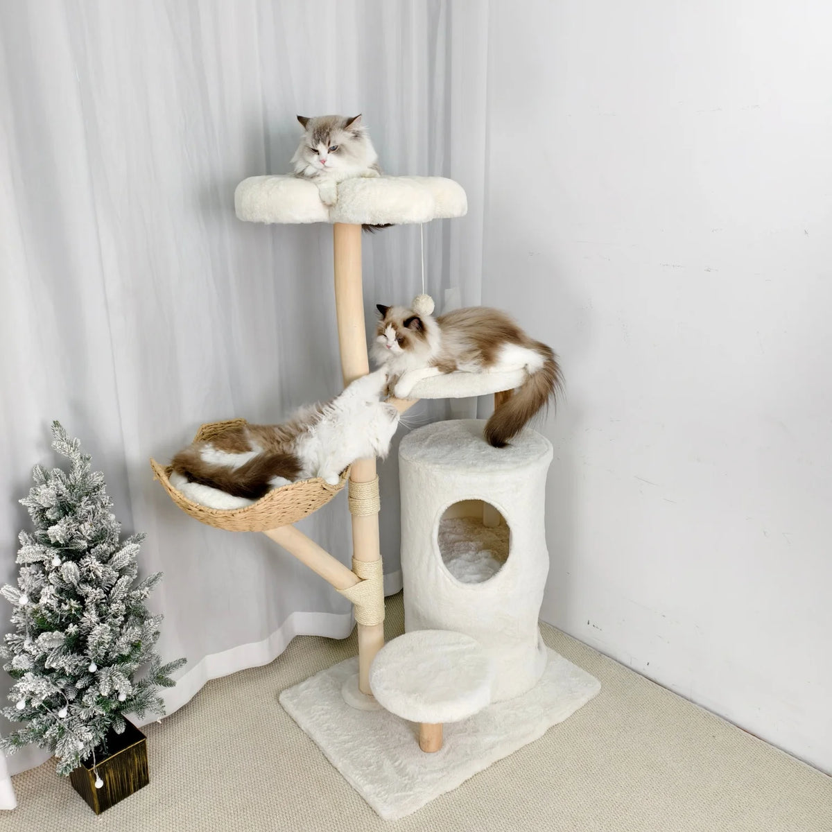 Bingopaw 136Cm Five Tier Cat Tree Activity Center With Wicker Basket