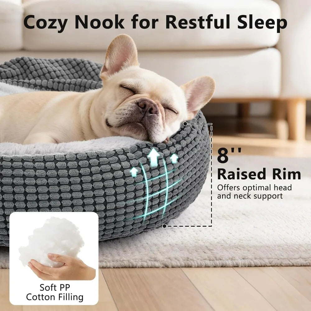 Soft Plush Donut Hooded Dog Bed With Attached Blanket