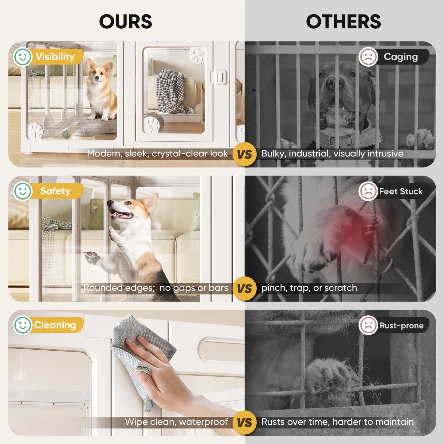 Clear Acrylic Dog Play Pen Indoors 24", 8 Panels Transparent Puppy Playpen with Door for Small Dogs Puppies, Modular Plastic Pet Playpen Cage Fence Crate for Cat Kitten Rabbit