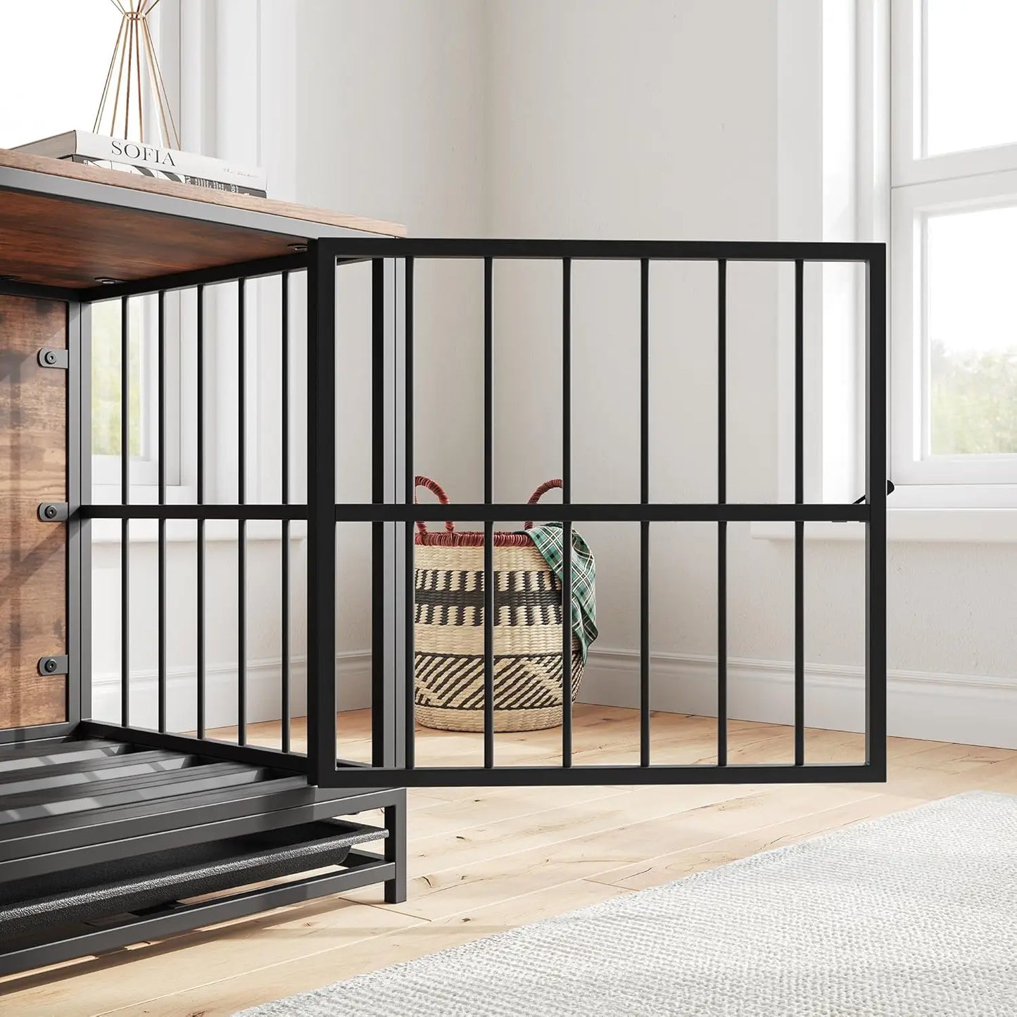 VECOCHO Wooden Dog Crate Furniture Indoor Kennel Heavy Duty With Double Doors