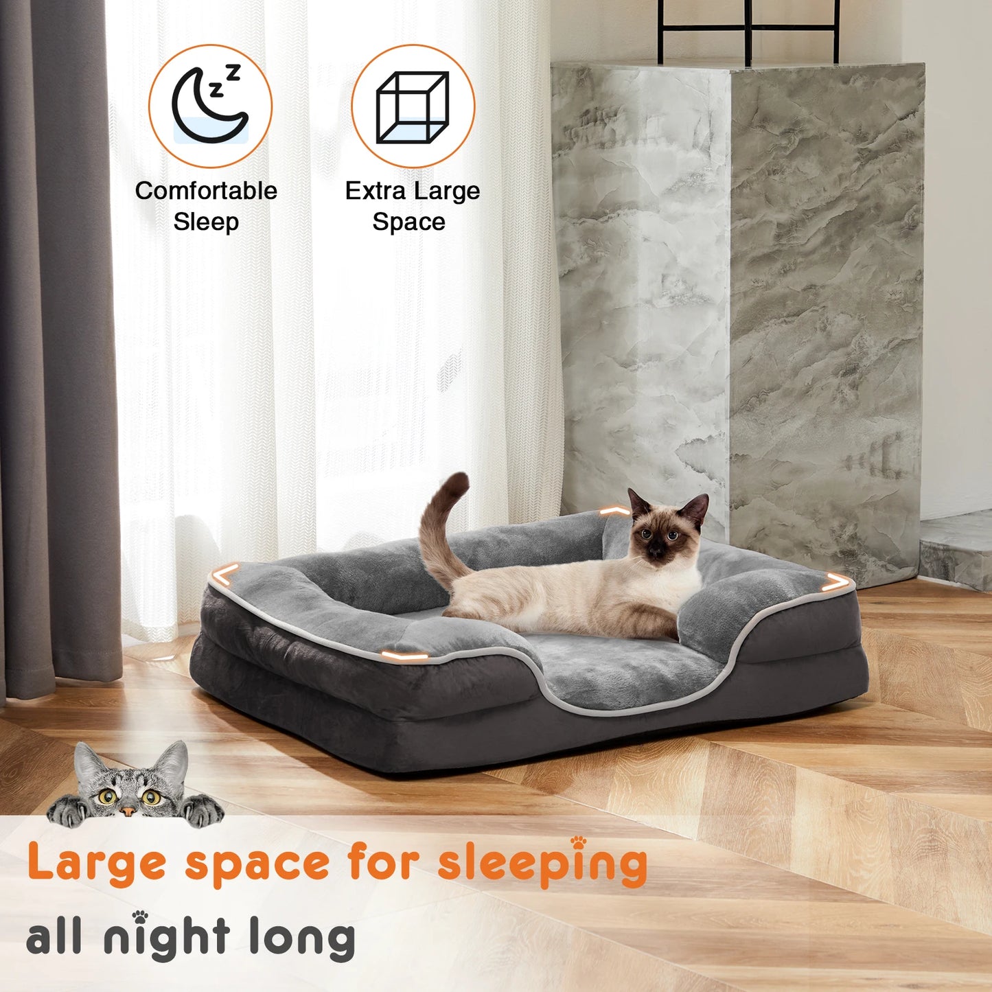 JHK Orthopedic Memory Foam Dog Bed With Washable Cover Non Slip Base