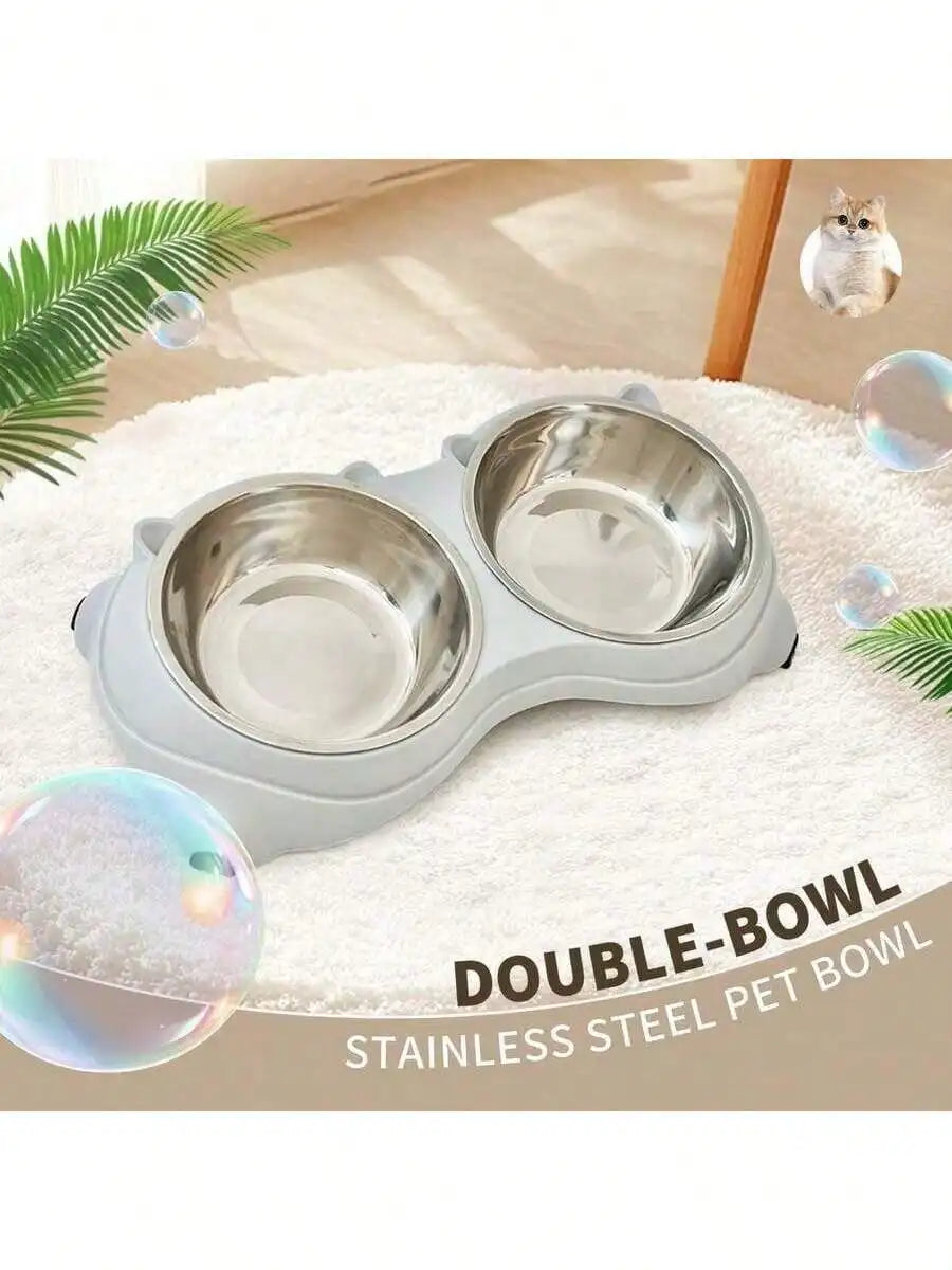 Double Stainless Steel Pet Bowl Set With Non Slip Base