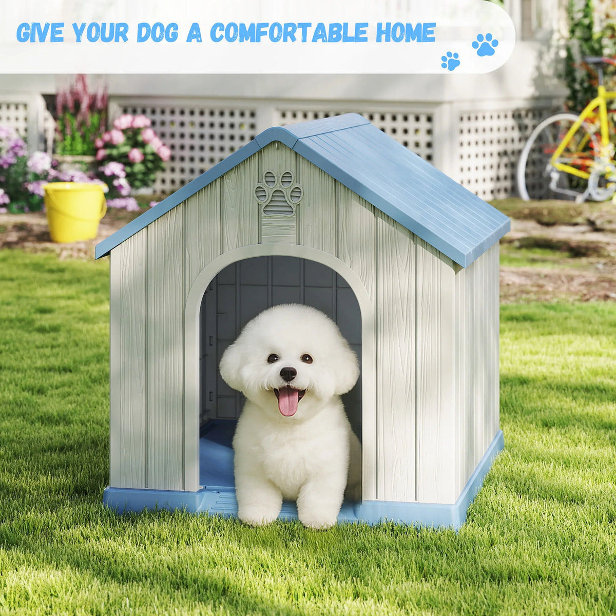 Weatherproof Plastic Dog House Shelter for Indoor and Outdoor Use