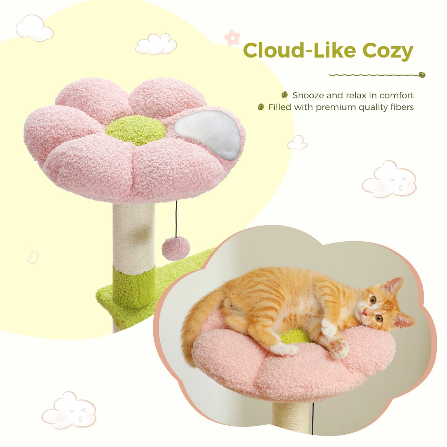 PEQULTI Flower Cat Tree Level Cat Tower With Sisal Posts