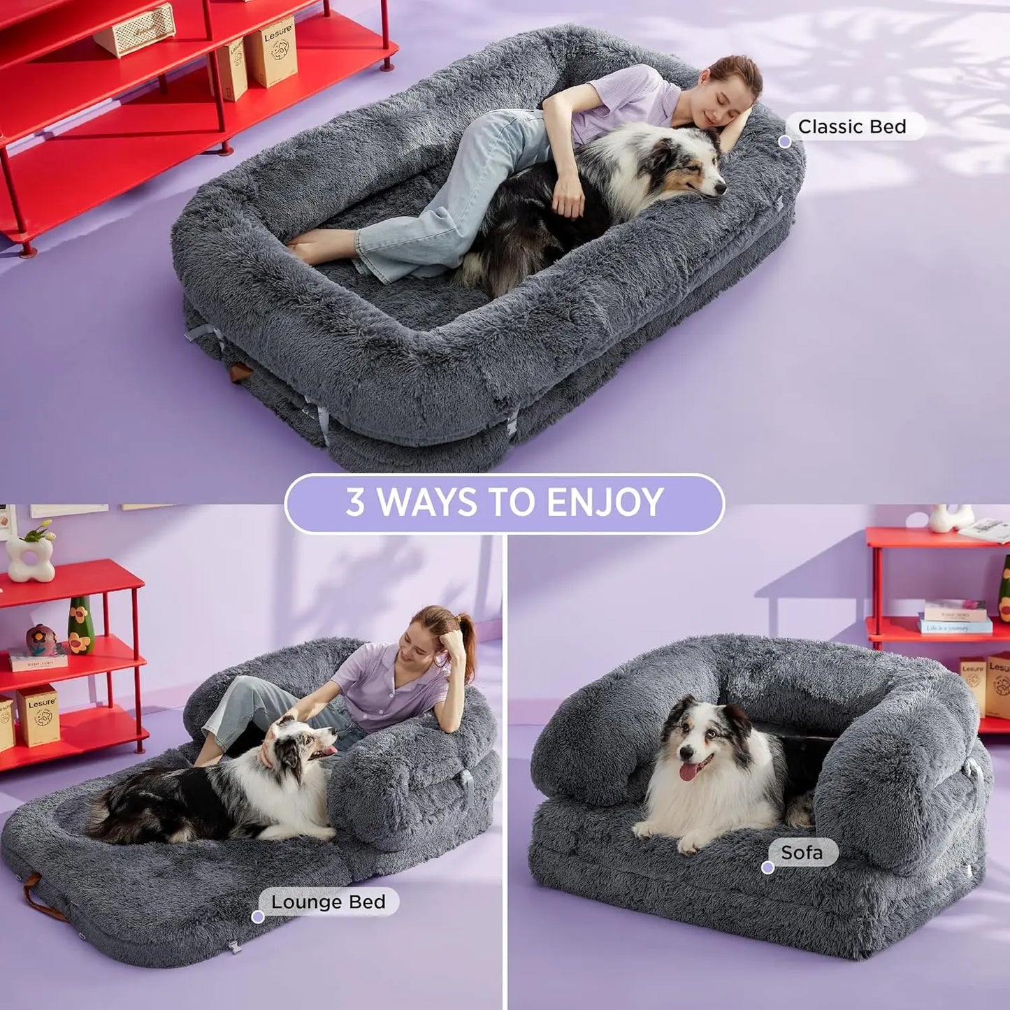Foldable Human Dog Bed 3 In 1 Orthopedic Calming Bean Bed