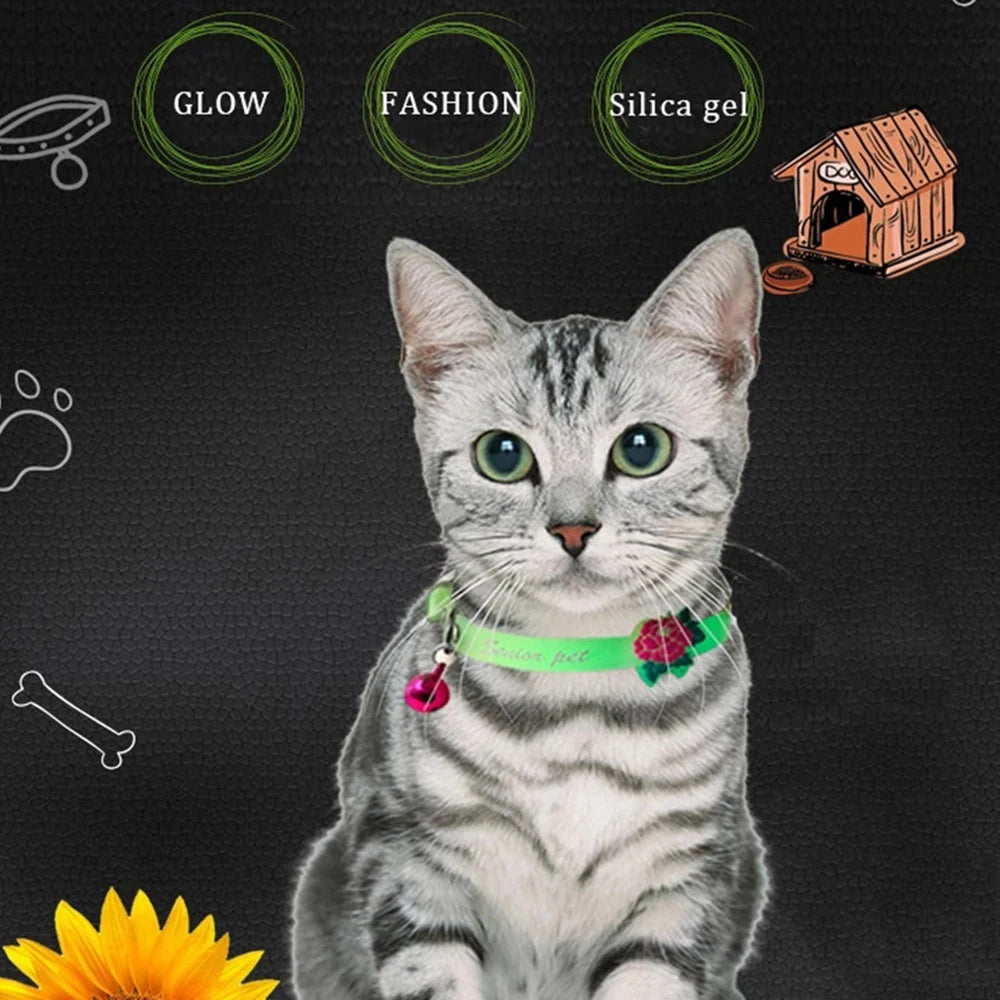Luminous Cat Necklace Glowing Silicone Bell Collar AntiLoss For Pets
