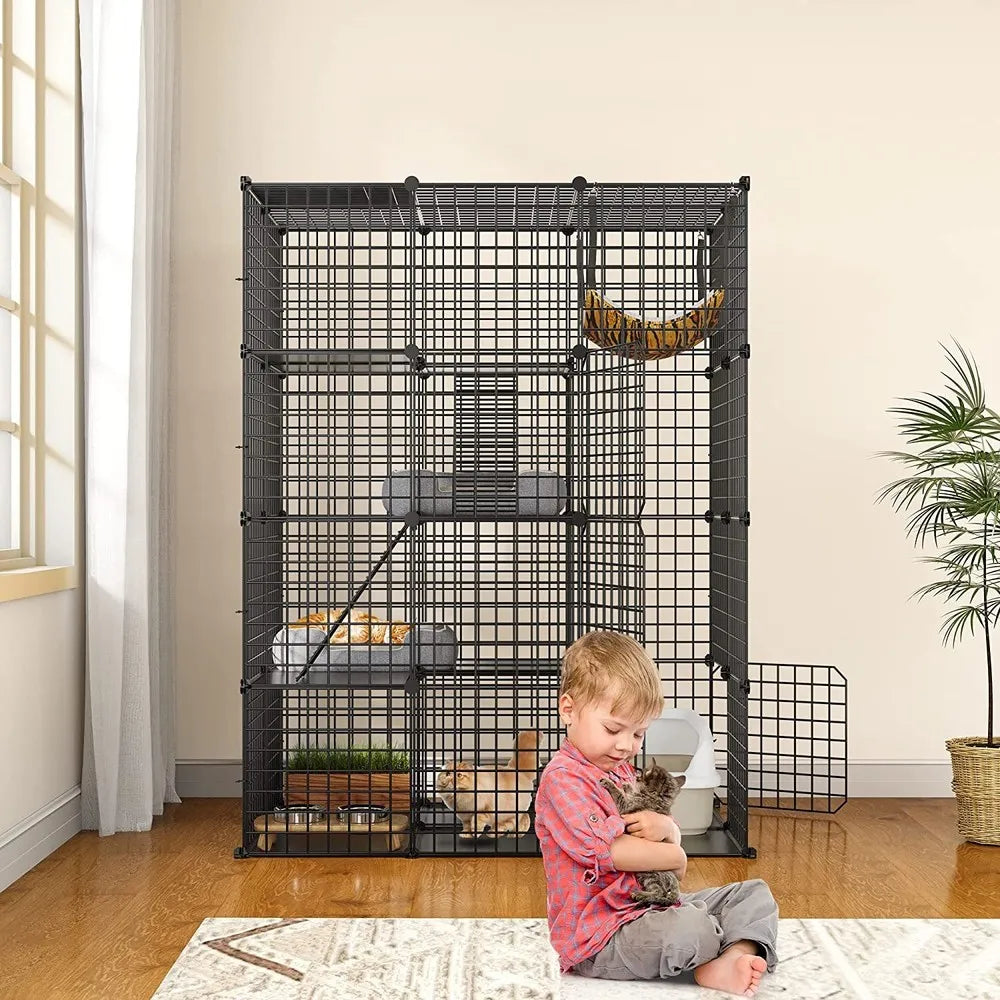 Cat Cage Enclosure 4 Tier Metal Wire Playpen Catio Hammock
