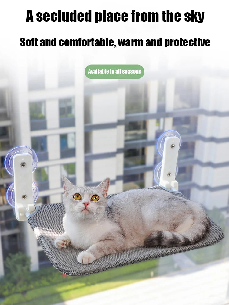 Foldable Cat Hammock With Plush Mesh For Window Mount And Suction Cups