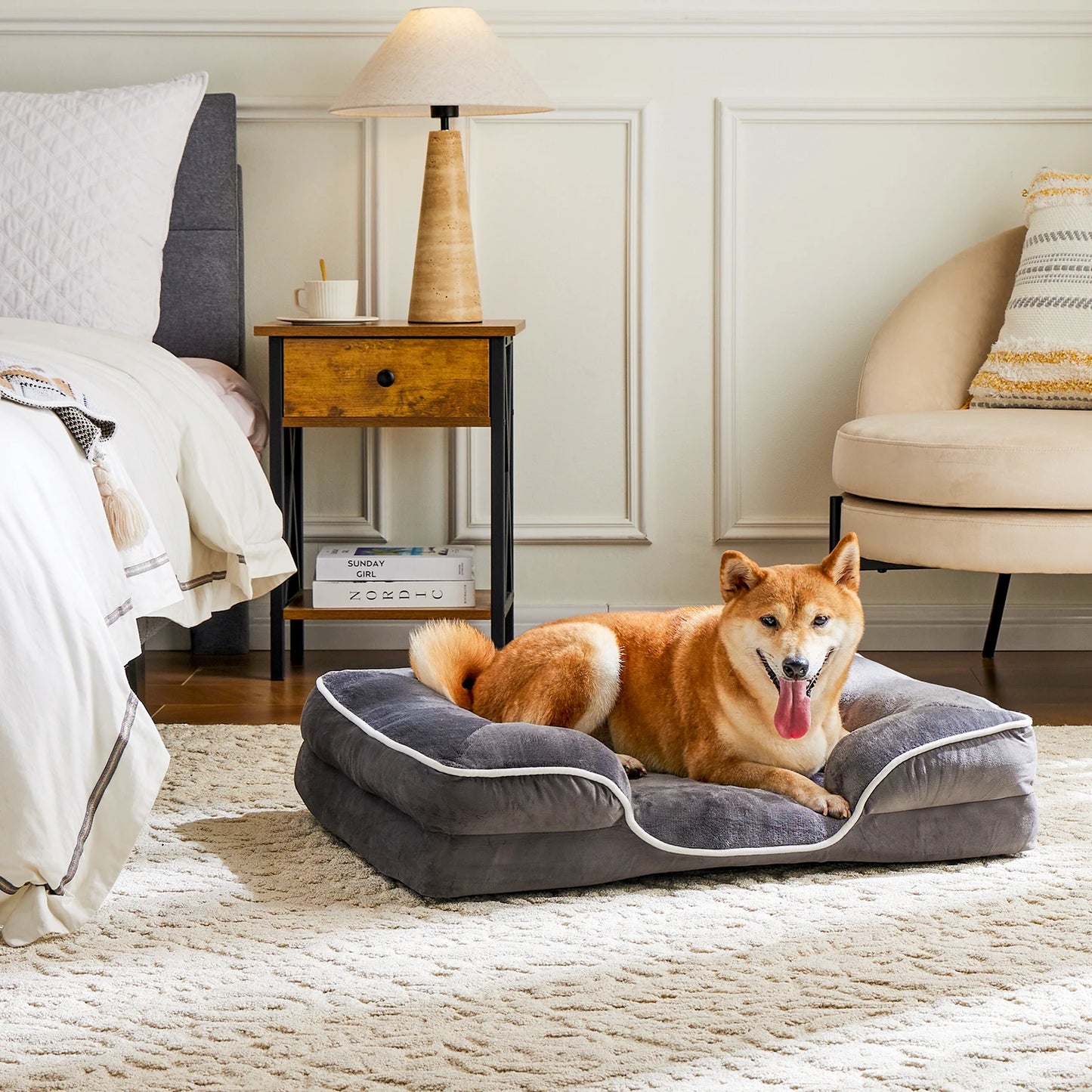 JHK Orthopedic Memory Foam Dog Bed With Washable Cover Non Slip Base