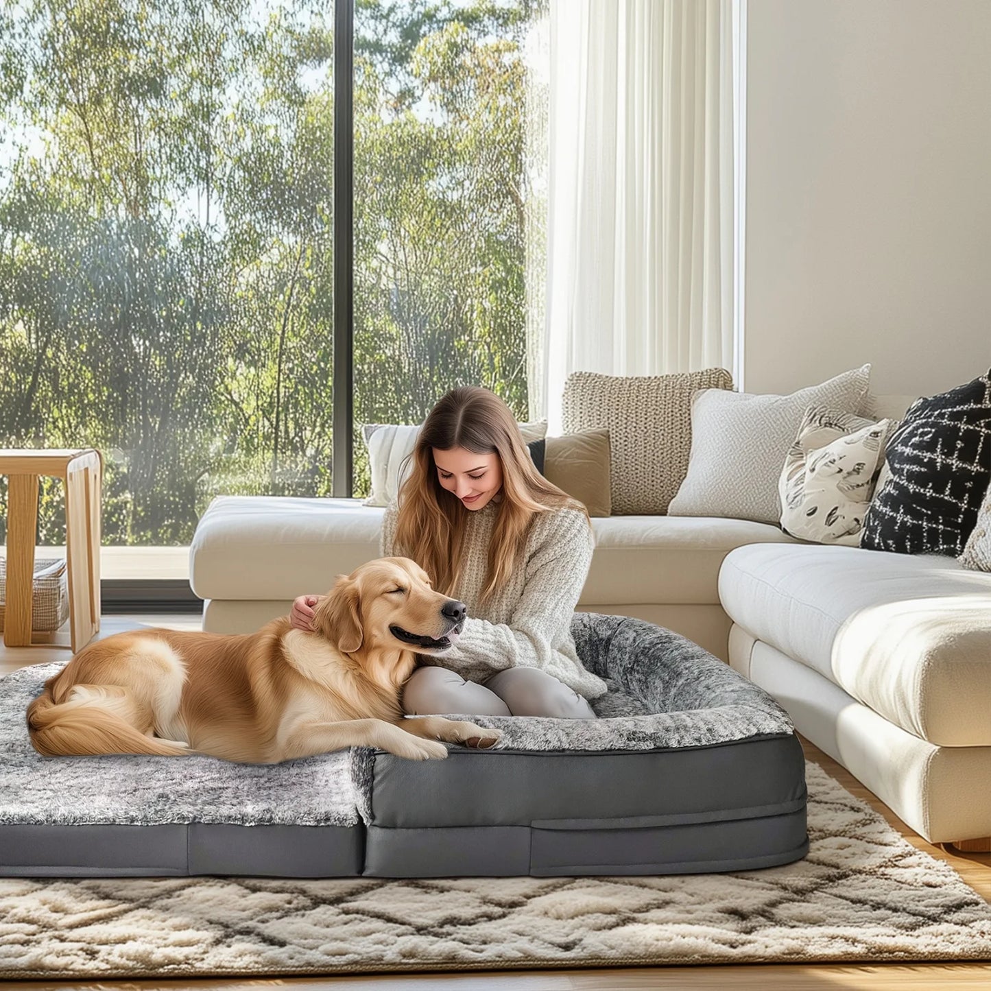 BINGOPAW Orthopedic Foldable Dog Bed With Bolster For Pets