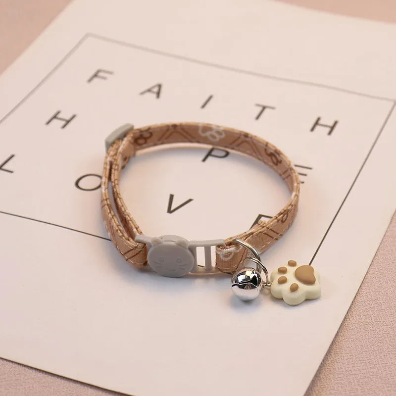 Pet Collar With Bell Cartoon Footprint Adjustable Safety For Dogs