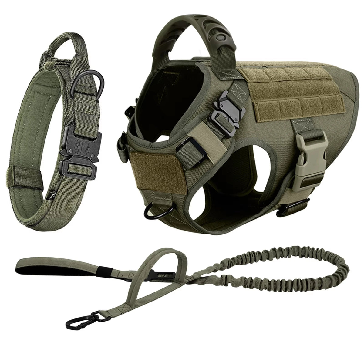 Padded Nylon Tactical Dog Harness Collar And Leash Set